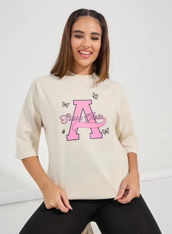 ستايلي Oversized Sierra Graphic Print Dropped Shoulder T-Shirt