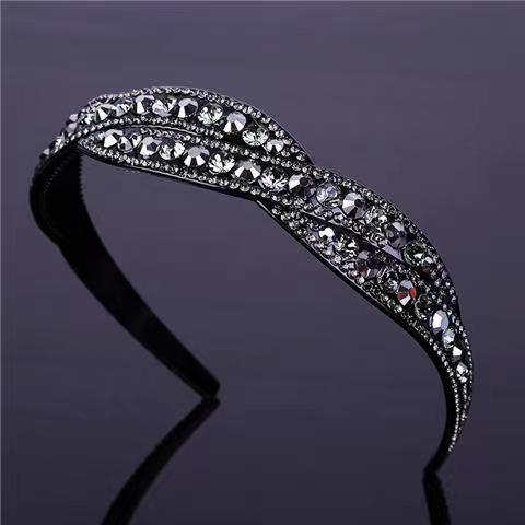 Generic Elegant Full-Diamond Fashion Wide Headband Grey
