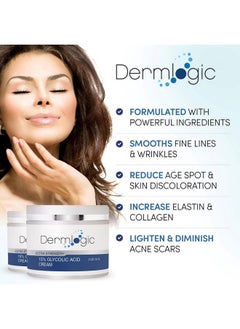 Dermlogic Glycolic Cream 15% Natural Anti Aging Exfoliator To Smooth Away Fine Lines & Wrinkles & Improve A Dull Looking Complexion. Includes A.H.A & Green Tea Moisturizer For Face & Body.  - Image 2