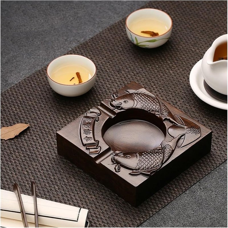 منفضة سجائر خشبية عتيقة مع 4 فتحات، حامل متين للفناء الخارجي، ملون - Image 5