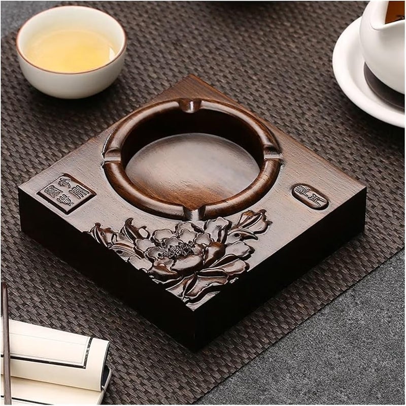 منفضة سجائر خشبية عتيقة مع 4 فتحات، حامل متين للفناء الخارجي، ملون - Image 1