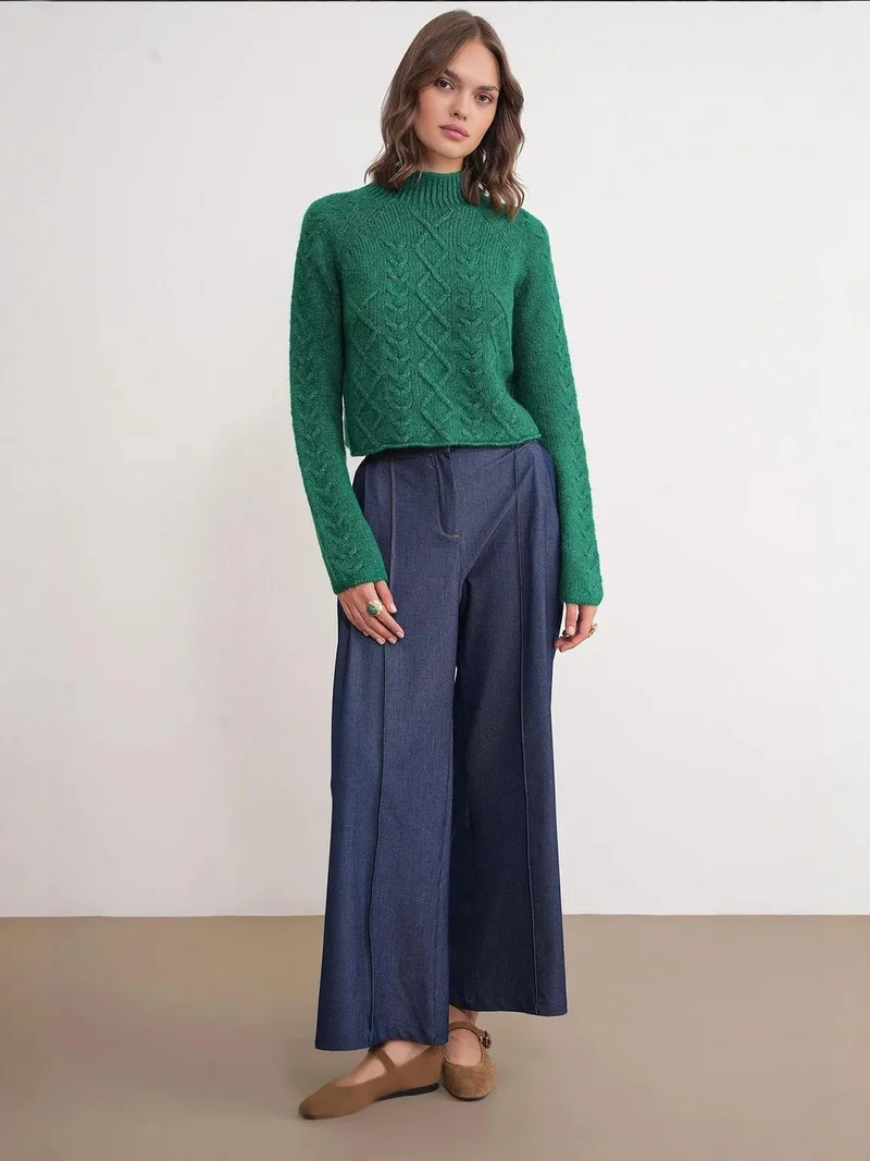 MixRay Mixray Thick Ribbed Half Turtleneck Knit Sweater