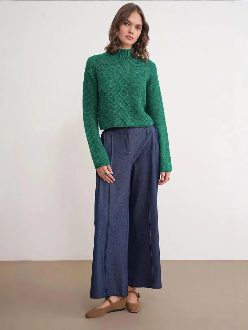 MixRay Mixray Thick Ribbed Half Turtleneck Knit Sweater