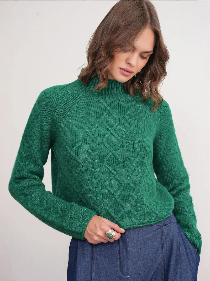 MixRay MIXRAY Argyle Pattern Ribbed Half Turtleneck Sweater