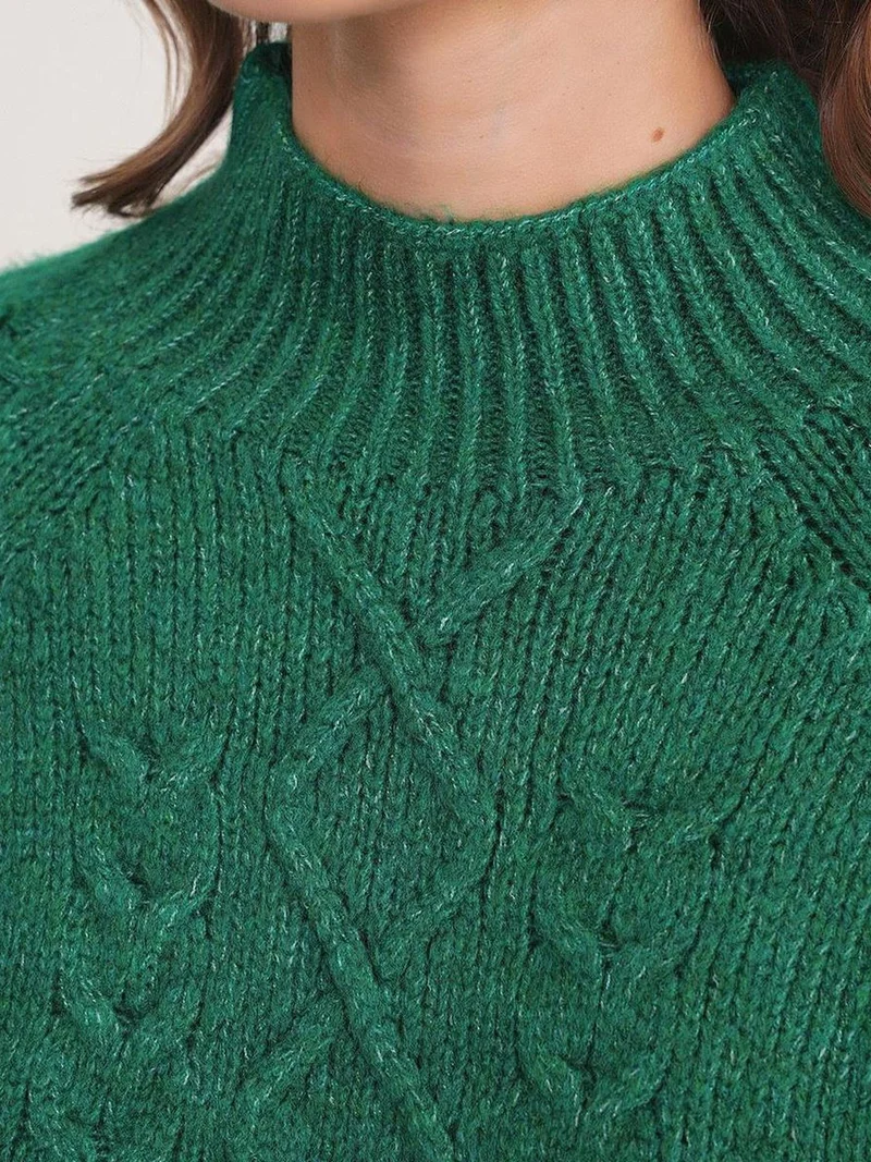 Mixray Green Mixray Argyle Half-Turtleneck Ribbed Knit Sweater for Women | Best Price UAE