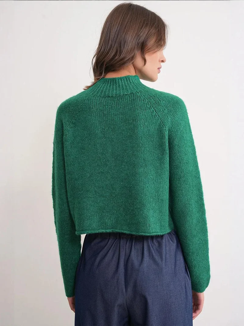 Mixray Green Mixray Argyle Half-Turtleneck Ribbed Knit Sweater for Women | Best Price UAE