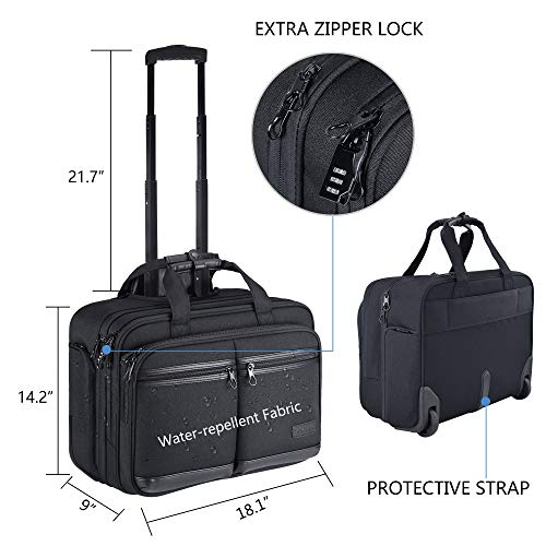 KROSER Rolling Laptop Bag Premium Rolling Briefcase Fits Up to 17.3 Inch Laptop Overnight Computer Bag with RFID Pockets for Travel/Business/Men/Women-Black - Image 2