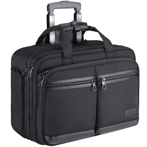 KROSER Rolling Laptop Bag Premium Rolling Briefcase Fits Up to 17.3 Inch Laptop Overnight Computer Bag with RFID Pockets for Travel/Business/Men/Women-Black - Image 1