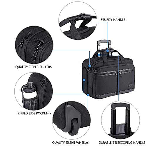 KROSER Rolling Laptop Bag Premium Rolling Briefcase Fits Up to 17.3 Inch Laptop Overnight Computer Bag with RFID Pockets for Travel/Business/Men/Women-Black - Image 5