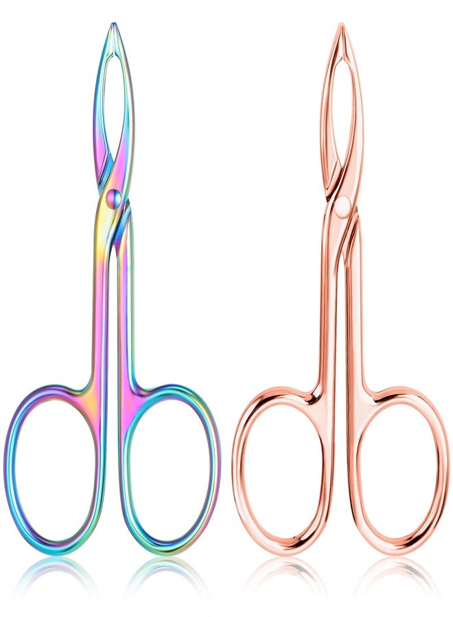 Bremorou Tweezers For Women Facial Hair 2pcs Eyebrow Tweezers Stainless Steel Scissor Handle Tweezers Flat Straight Tip Hair Plucker For Wig Plucking Plucker Facial Care (Rainbow, Rose Gold) - Image 1