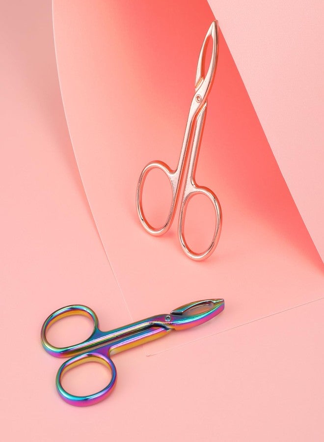 Bremorou Tweezers For Women Facial Hair 2pcs Eyebrow Tweezers Stainless Steel Scissor Handle Tweezers Flat Straight Tip Hair Plucker For Wig Plucking Plucker Facial Care (Rainbow, Rose Gold) - Image 3