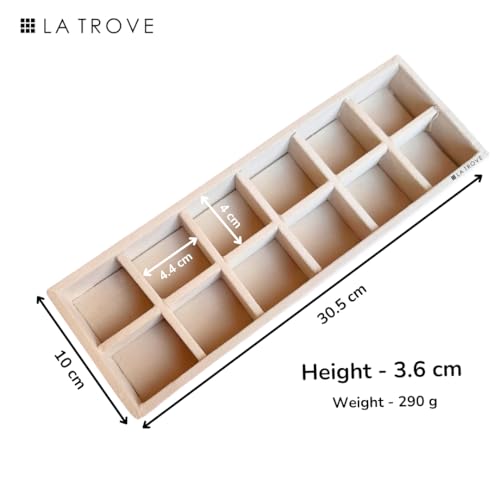 La Trove 12 Grid Jewelry Organizer Tray for Rings, Earrings, Chains & Bracelets | Velvet Jewellery Storage Tray for Wardrobe Drawer & Dressing Table | Cream - Image 4