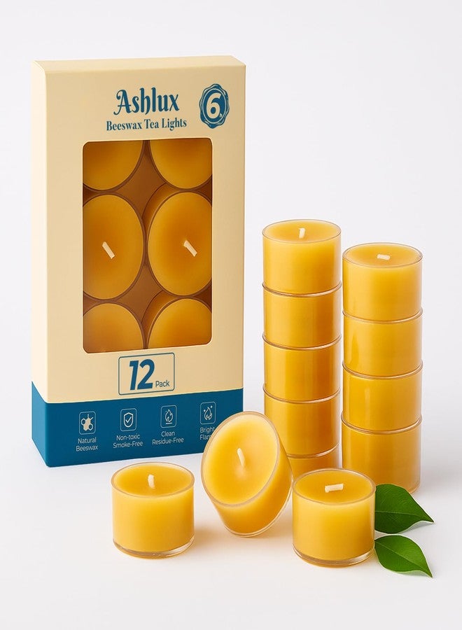 Ashlux 6 Hours Beeswax Tealight Candles 12 Pack,100% Pure Beeswax Candles in Clear Cup, Natural Beeswax Tea Lights for Air Purification,Christmas,Home Deco - Image 1