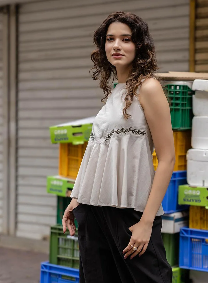 Zigzag  Half Peplumed Sleeveless Embroidered Top for Women | Best Price UAE