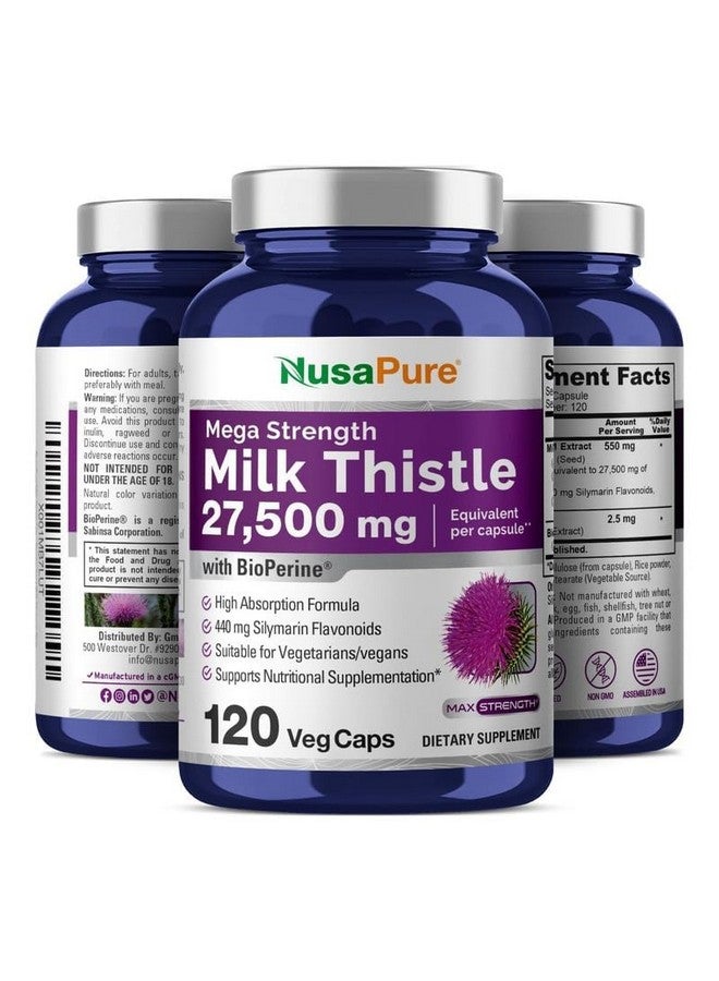 NusaPure نوسابور مستخلص شوك الحليب 27,500 ملغ 120 كبسولة نباتية (50:1 مستخلص، غير معدلة وراثيًا، نباتية) أقصى قوة - موحدة 80% سيليمارين، بيوبيرين - Image 4