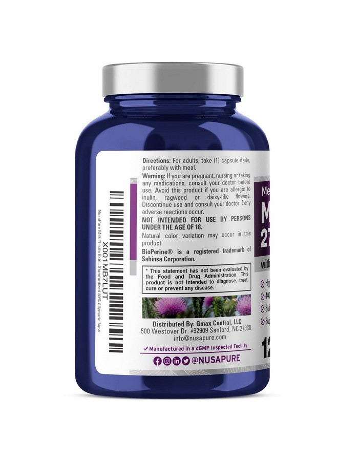 NusaPure نوسابور مستخلص شوك الحليب 27,500 ملغ 120 كبسولة نباتية (50:1 مستخلص، غير معدلة وراثيًا، نباتية) أقصى قوة - موحدة 80% سيليمارين، بيوبيرين - Image 3