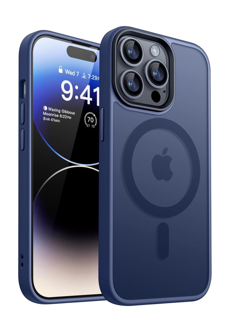ESCASE Magnetic Cover for iPhone 14 Pro Max 6.7 inch, MagSafe Compatible, Translucent Frosted Slim Back Shockproof Case Blue - Image 1