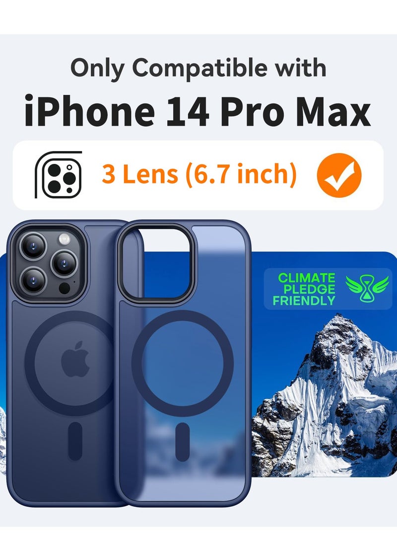 ESCASE Magnetic Cover for iPhone 14 Pro Max 6.7 inch, MagSafe Compatible, Translucent Frosted Slim Back Shockproof Case Blue - Image 2