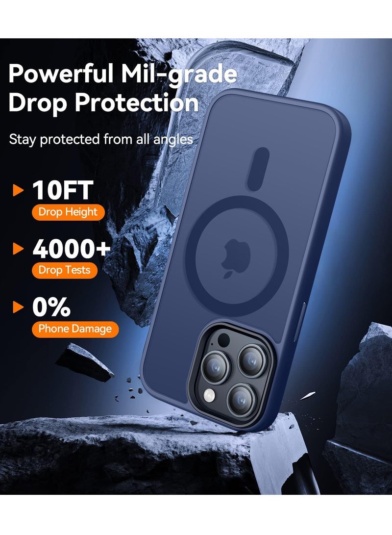 ESCASE Magnetic Cover for iPhone 14 Pro Max 6.7 inch, MagSafe Compatible, Translucent Frosted Slim Back Shockproof Case Blue - Image 4