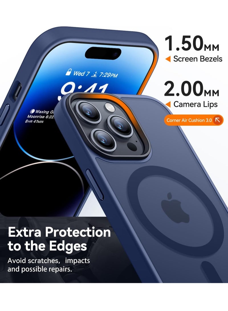 ESCASE Magnetic Cover for iPhone 14 Pro Max 6.7 inch, MagSafe Compatible, Translucent Frosted Slim Back Shockproof Case Blue - Image 5