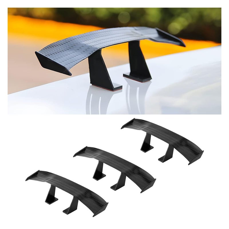 3PCS Universal Car Mini Spoiler Wing 65 Inch Auto Rear Tail Wing Mini Carbon Fiber Texture Cool Decoration Rear Diffuser Without Perforation Car Exterior Accessories for Men Women Black