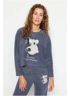 Gray Fleece Koala Pattern Tshirt-Pants and Knitted Pajamas Set THMAW24PT00028.