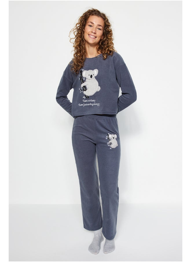 trendyol - Gray Fleece Koala Pattern Tshirt-Pants and Knitted Pajamas Set THMAW24PT00028. - Image 1