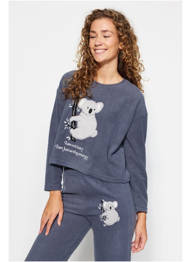 trendyol - Gray Fleece Koala Pattern Tshirt-Pants and Knitted Pajamas Set THMAW24PT00028. - Image 1
