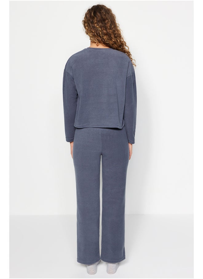 trendyol - Gray Fleece Koala Pattern Tshirt-Pants and Knitted Pajamas Set THMAW24PT00028. - Image 1