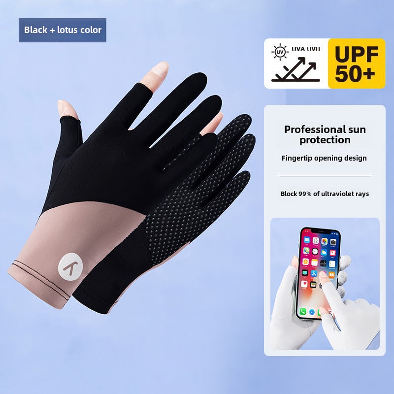 Generic Summer Cool Touchscreen UV Protection Gloves black lotus color