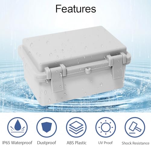 LMioEtool Junction Box, ABS Plastic, IP65 Waterproof Dustproof Universal Electrical Enclosure, Hinged Shell Outdoor and Indoor Usage Project Box, 5.9"x 3.9"x 2.8"(150x100x70mm), Grey - Image 3