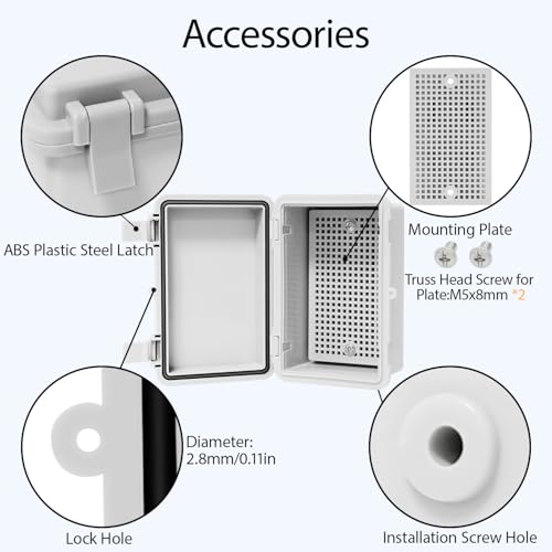LMioEtool Junction Box, ABS Plastic, IP65 Waterproof Dustproof Universal Electrical Enclosure, Hinged Shell Outdoor and Indoor Usage Project Box, 5.9"x 3.9"x 2.8"(150x100x70mm), Grey - Image 5