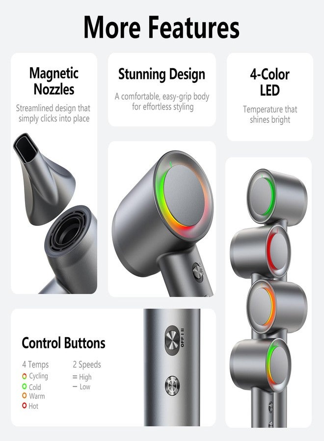 Alloom Hair Dryer - 1 Min Fast Drying, High-Speed Blow Dryer with 500 Million Negative Ions, No Heat Damage, Low Noise, Lightweight, Professional Hairdryer with Diffuser & Nozzle, Gunmetal - Image 5