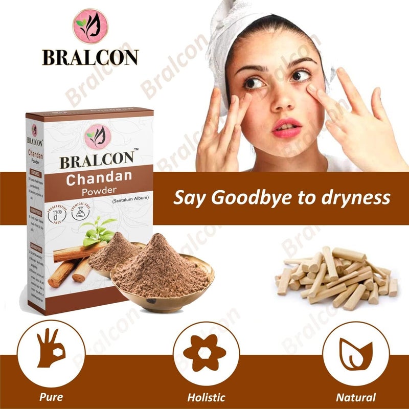 BRALCON Organic Chandan Powder 100g Santalum Album Original Chandan Powder For Face Masks Facials and Skin Care 100 Pure Natural Sandalwood Powder Face Pack for Glowing skin - Image 3
