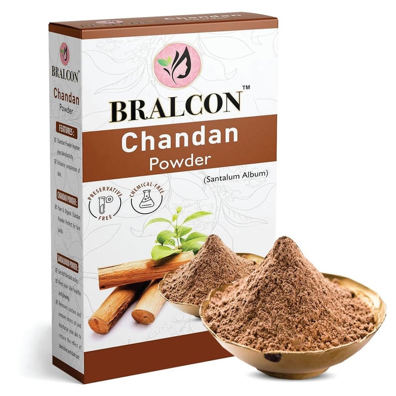 BRALCON Organic Chandan Powder 100g Santalum Album Original Chandan Powder For Face Masks Facials and Skin Care 100 Pure Natural Sandalwood Powder Face Pack for Glowing skin - Image 1