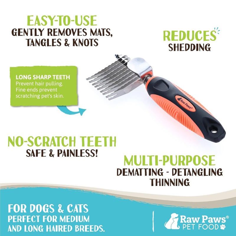 Raw Paws Dematting Comb - 1 ct, Long Blades & Safety Edges, For Cats and Dogs - Removes Mats, Tangles & Knots - Image 2