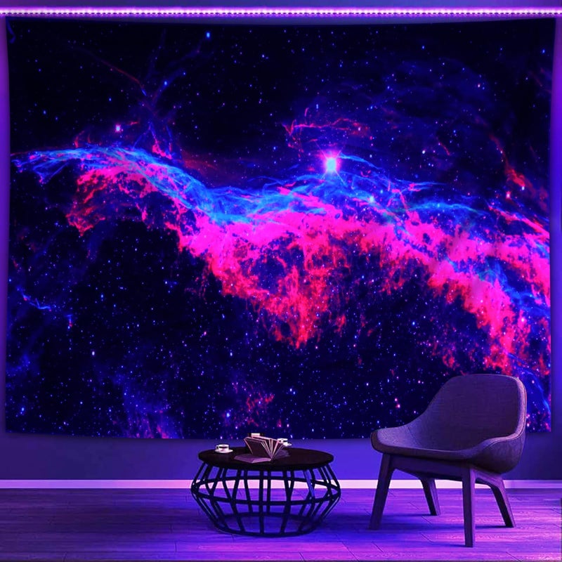 Psyhilar Galaxy Black Light Tapestries Space Blacklight Posters for Adults and Teens Nebula Milky Way UV Reactive 91 x 59 Inches