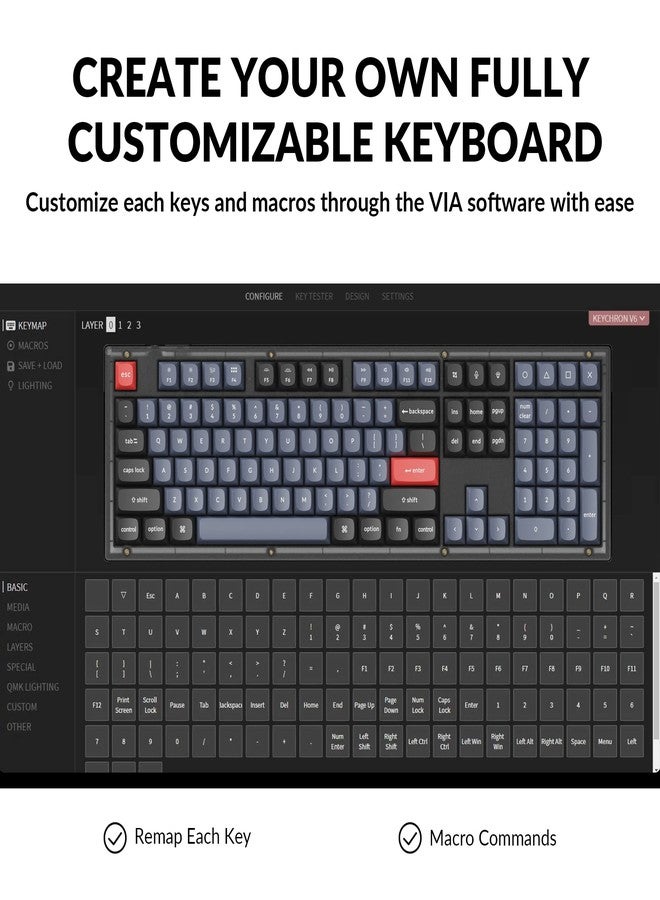 Keychron V6 Wired Custom Mechanical Keyboard, Full-Size QMK/VIA Programmable Macro with Hot-swappable Keychron K Pro Brown Switch Compatible with Mac Windows Linux (Frosted Black-Translucent) - Image 3