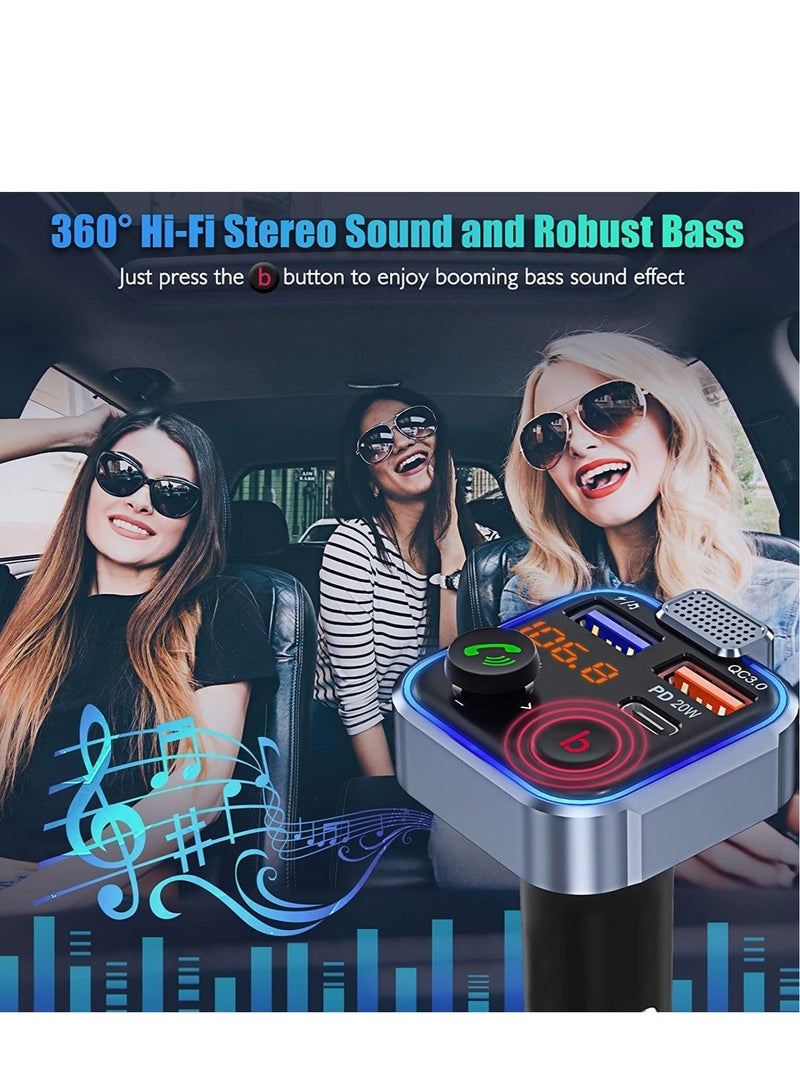 ELTRAZONE New Design Car FM Transmitter, Wireless Bluetooth 5.0 Radio Adapter Car Kit, PD3.0 Type C 20W+QC3.0 Car Fast Charger, Hands Free Calling, Bass Lossless Hi-Fi Sound Support U Disk - Image 4