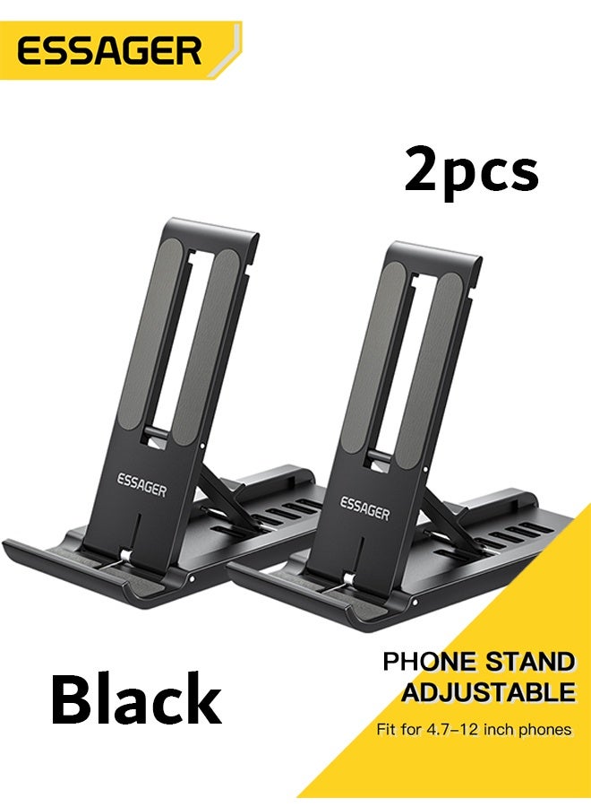 ESSAGER 2PCS Phone Holder Phone Stand, Adjustable Foldable Mobile Holder, Universal Mobile Phone Holder for Desk and Table, Mini Portable Stand, Black - Image 1