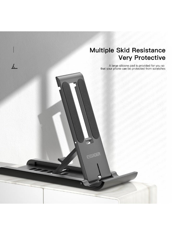 ESSAGER 2PCS Phone Holder Phone Stand, Adjustable Foldable Mobile Holder, Universal Mobile Phone Holder for Desk and Table, Mini Portable Stand, Black - Image 2