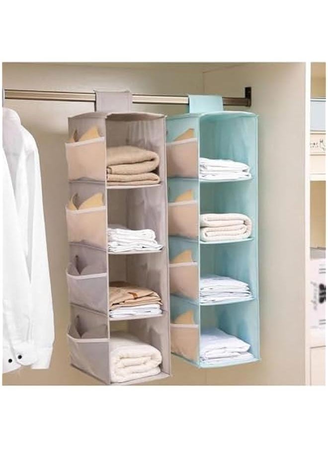 HOOKOR - 4-Shelf Hanging Closet Organizer with 8 Side Pockets for Clothes Shoes, Hanging Shelves for Closet, Fabric 80x30x22CM(Grey) - Image 1