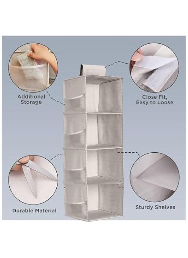HOOKOR - 4-Shelf Hanging Closet Organizer with 8 Side Pockets for Clothes Shoes, Hanging Shelves for Closet, Fabric 80x30x22CM(Grey) - Image 1