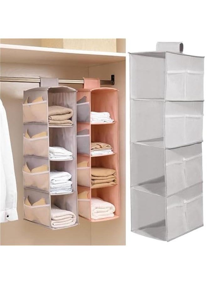 HOOKOR - 4-Shelf Hanging Closet Organizer with 8 Side Pockets for Clothes Shoes, Hanging Shelves for Closet, Fabric 80x30x22CM(Grey) - Image 1