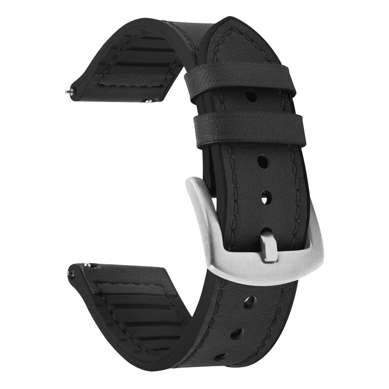 Fullmosa Quick Release Leather Silicone Hybrid Band 22/20/18mm – Compatible with Casio, Samsung, Huawei, Garmin Watches - Image 1