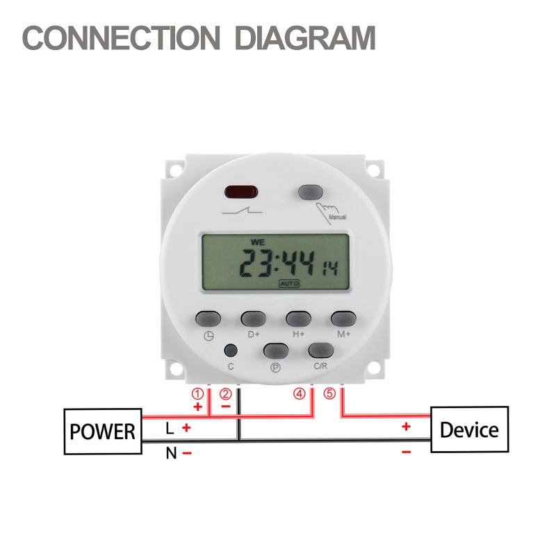 Baomain مفتاح توقيت باومين الرقمي، مؤقت LCD قابل للبرمجة، إدخال 24 فولت DC/AC، إخراج 200-250 فولت 16 أمبير، 28 برنامج جدول يومي/أسبوعي، CN101A للتحكم في الإضاءة والمعدات - Image 5
