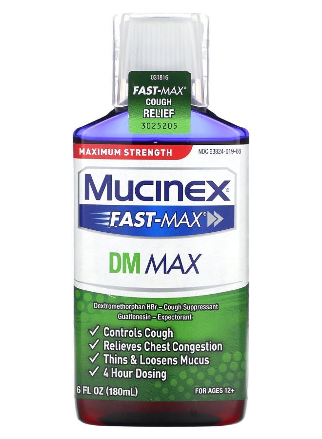 MUCINEX فاست-ماكس دي إم ماكس أقصى قوة للأعمار 12+ 6 أونصة سائلة (180 مل)