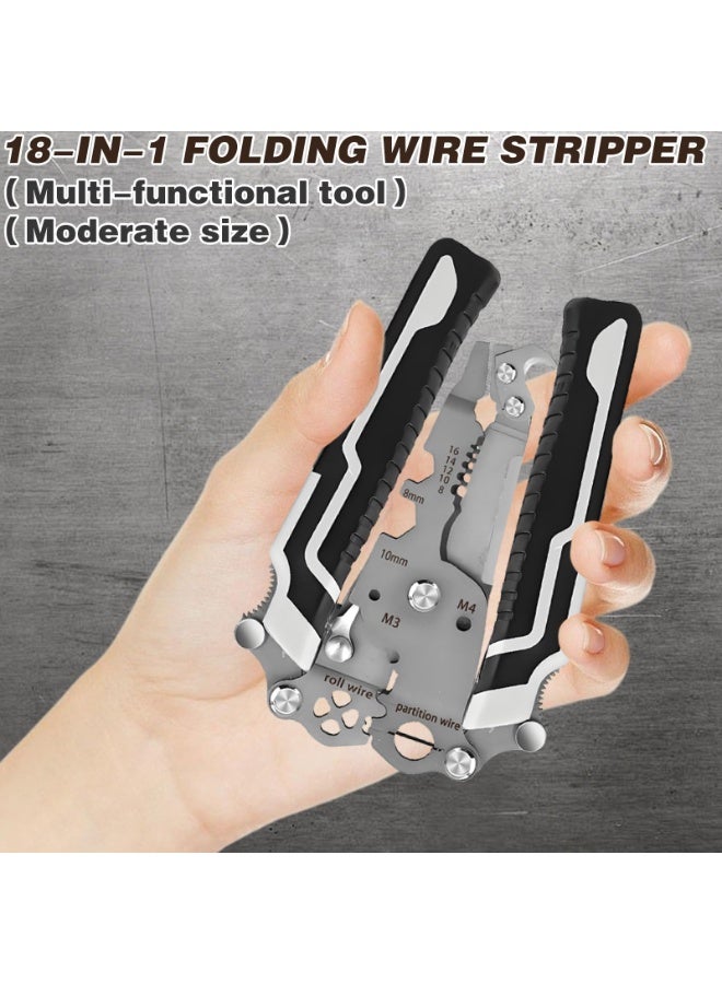 GNAFOTU 18 in 1 Folding Wire Stripper Multi-Function Wire Stripper Crimping Pliers, Quick Mech Tools Foldable Crimper Tool, Electrician Multitool, Easy to Carry for Home Repairs, Electrical Work - Image 2