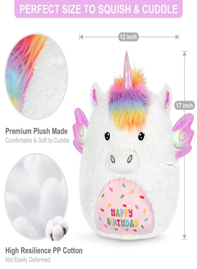 SuzziPals 17'' Happy Birthday Unicorn Plush Pillow, Soft & Squishy, White Unicorn Stuffed Animal for Cuddle, Plushie Room Decor, for Girls & Boys - Image 5