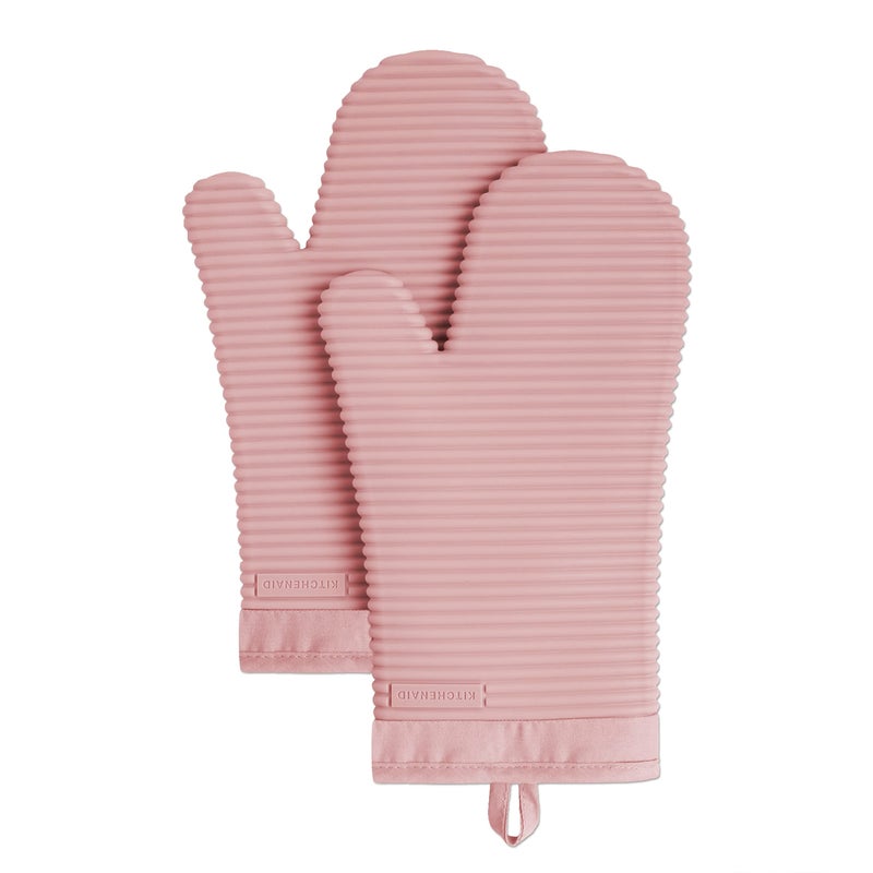 KitchenAid Ribbed Soft Silicone Oven Mitt Set  Dried Rose 2 Count - Image 1